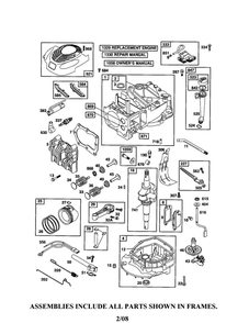 Cylinder/Crankshaft/Sump Diagram and Parts List for 126T02-0709-E1C  Briggs and Stratton Engine